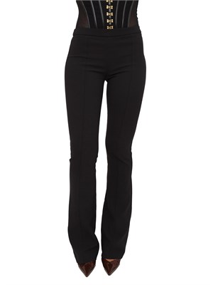Pantaloni Elisabetta Franchi in crêpe leggero nero con ganci gioiello a bustino in DONNA