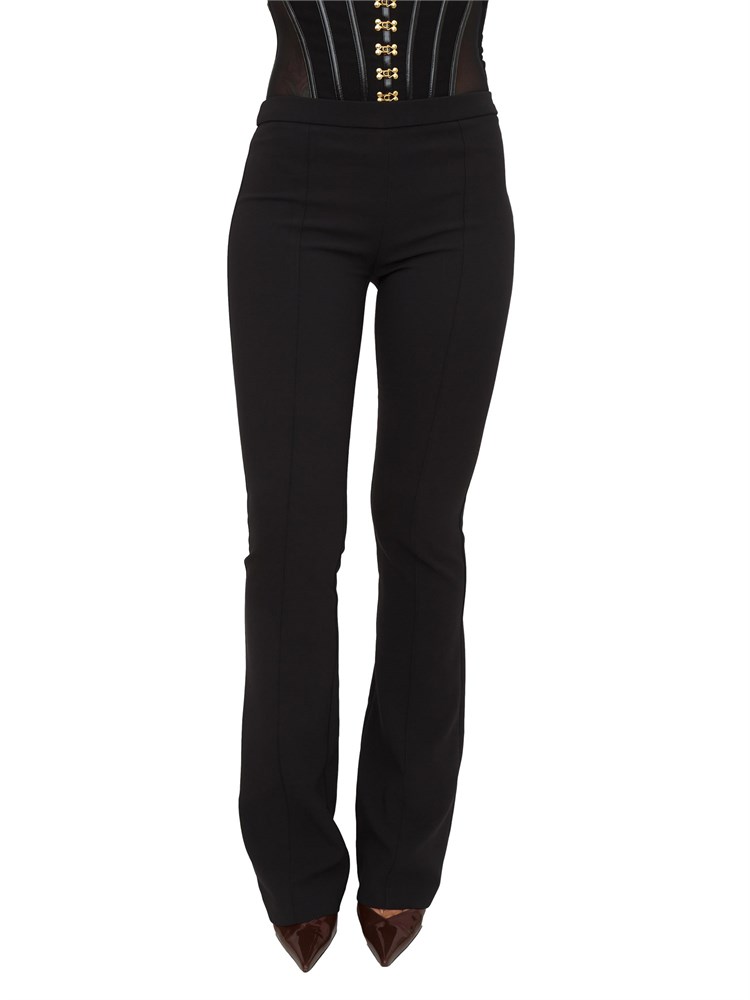 Pantaloni Elisabetta Franchi in crêpe leggero nero con ganci gioiello a bustino