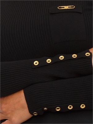 Abito Elisabetta Franchi in maglia a costine e raso con taschino nero in DONNA