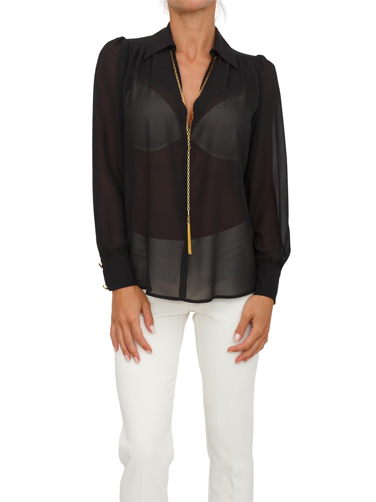 Camicia Elisabetta Franchi in georgette nera con collana