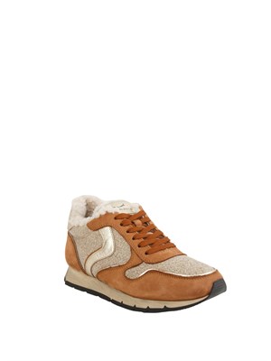 Sneakers donna Voile Blanche in suede e tessuto marrone con eco pelliccia in DONNA