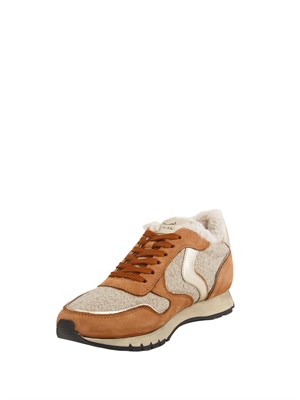 Sneakers donna Voile Blanche in suede e tessuto marrone con eco pelliccia in DONNA