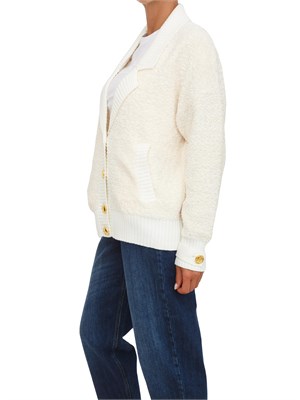 Cardigan Elisabetta Franchi in ciniglia bouclé bianco con bottoni gioiello in DONNA