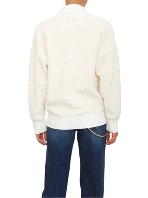 Cardigan Elisabetta Franchi in ciniglia bouclé bianco con bottoni gioiello in DONNA