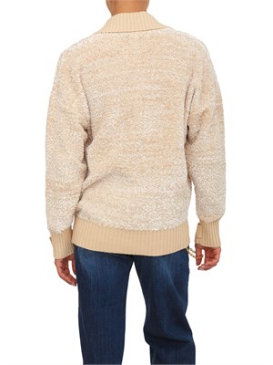 Cardigan Elisabetta Franchi in ciniglia bouclé beige con bottoni gioiello in DONNA
