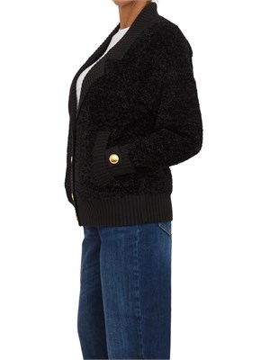 Cardigan Elisabetta Franchi in ciniglia bouclé nero con bottoni gioiello in DONNA