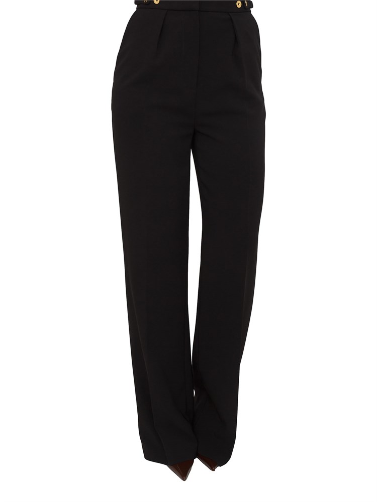 Pantaloni Elisabetta Franchi in crêpe nera con accessorio gioiello