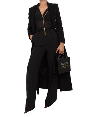 Pantaloni Elisabetta Franchi in crêpe nera con accessorio gioiello in DONNA