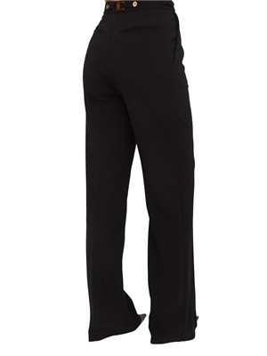 Pantaloni Elisabetta Franchi in crêpe nera con accessorio gioiello in DONNA