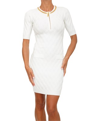Abito Elisabetta Franchi in maglia avorio e catena gioiello in DONNA