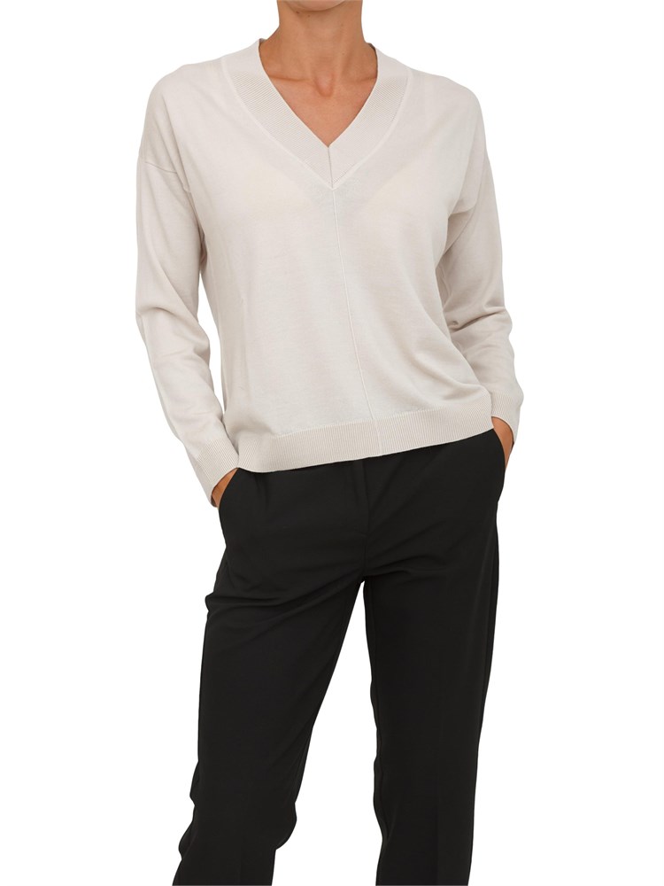 Maglia Anna Molinari con scollo V in misto lana beige