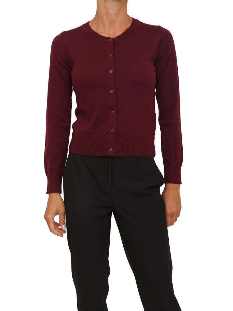 Cardigan Anna Molinari modello aderente cropped in misto lana bordeaux