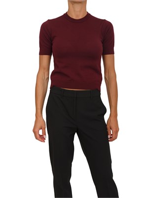 Maglia cropped Anna Molinari in misto lana bordeaux a maniche corte in DONNA