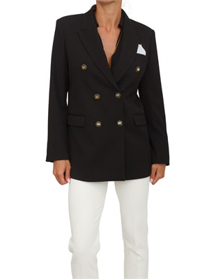 Giacca Elisabetta Franchi in gabardina di cotone nera con taschino e bottoni logo in DONNA