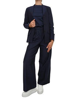 Giacca monopetto Max Mara MM in drop di pura lana gessata blu in DONNA