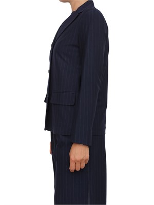 Giacca monopetto Max Mara MM in drop di pura lana gessata blu in DONNA