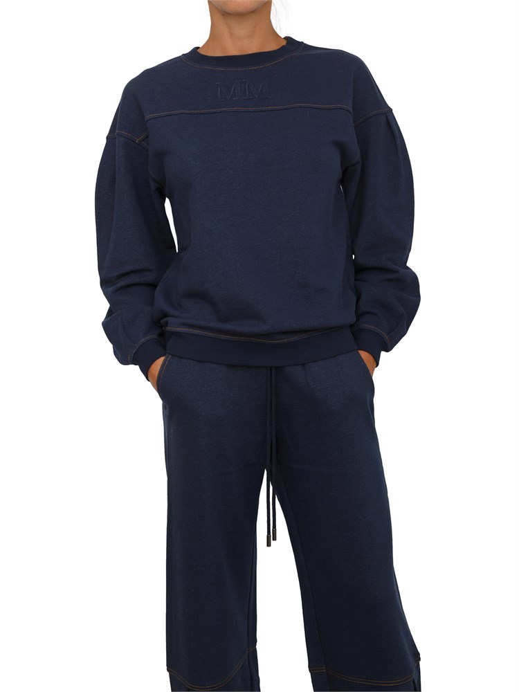 Felpa Max Mara MM in jersey di cotone blu con cuciture a contrasto