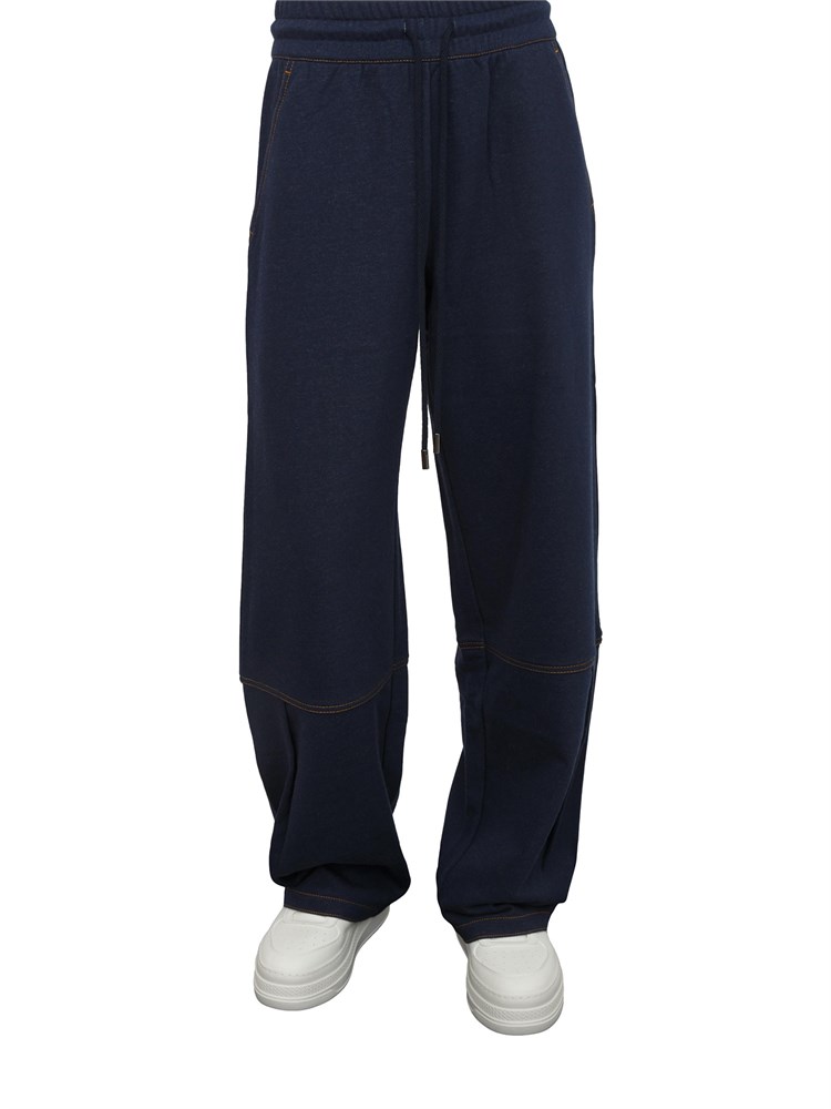 Pantalone tuta Max Mara MM in jersey di cotone blu con cuciture a contrasto