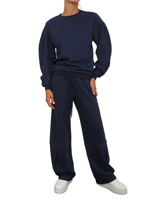 Pantalone tuta Max Mara MM in jersey di cotone blu con cuciture a contrasto in DONNA