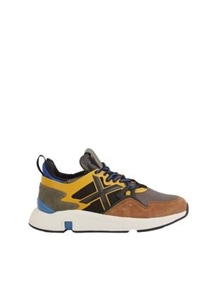 Sneakers uomo Munich Clik 103 in pelle e tessuto giallo e marrone in UOMO