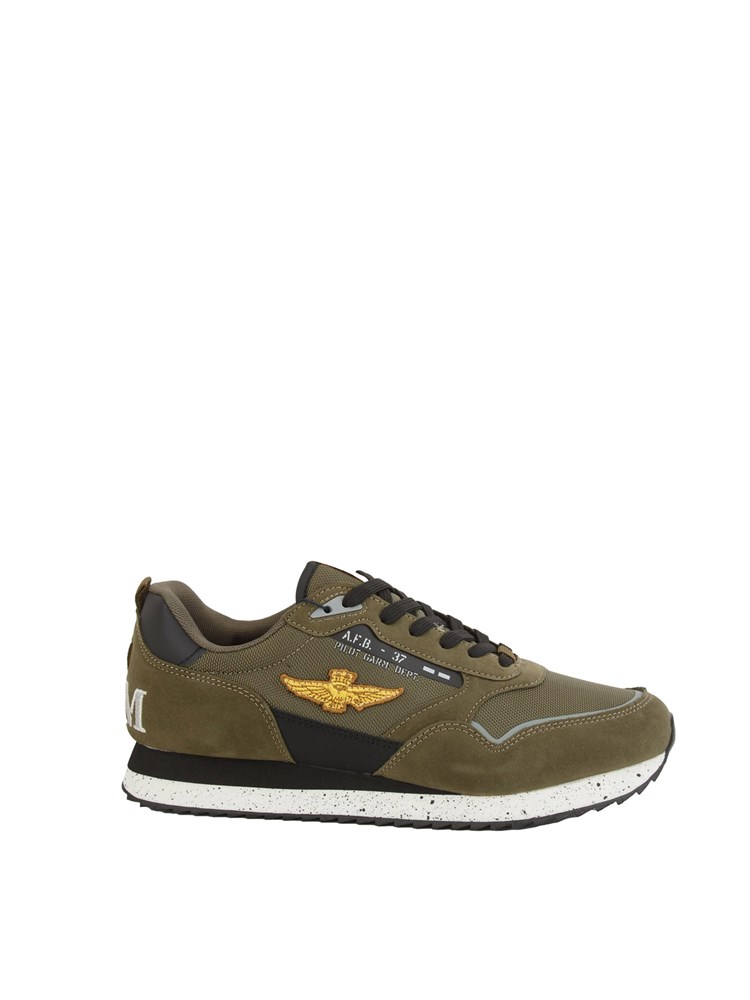 Sneakers uomo Aeronautica Militare in tessuto tecnico verde con inserti suede