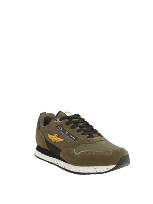 Sneakers uomo Aeronautica Militare in tessuto tecnico verde con inserti suede in UOMO