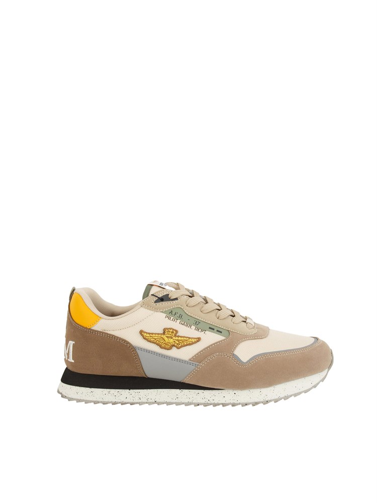 Sneakers uomo Aeronautica Militare in tessuto tecnico beige con inserti suede