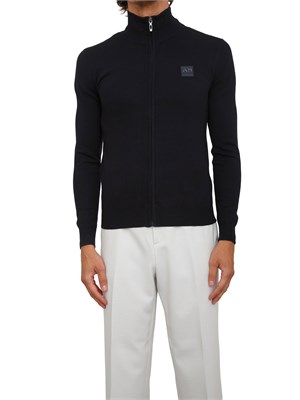 Maglia Antony Morato slim fit in misto viscosa blu con patch logata e zip in UOMO