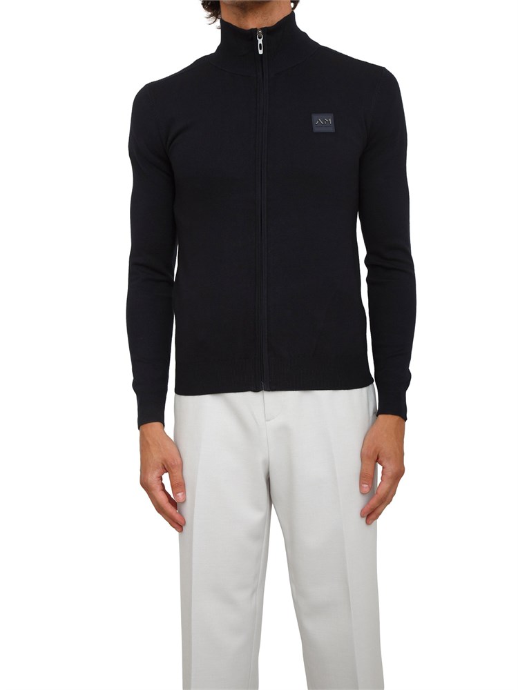 Maglia Antony Morato slim fit in misto viscosa blu con patch logata e zip