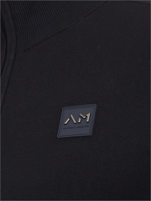 Maglia Antony Morato slim fit in misto viscosa blu con patch logata e zip in UOMO
