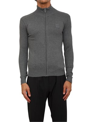 Maglia Antony Morato slim fit in misto viscosa grigia con patch logata e zip in UOMO