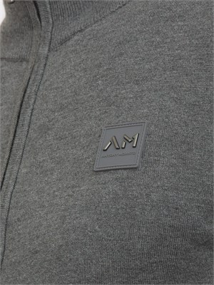 Maglia Antony Morato slim fit in misto viscosa grigia con patch logata e zip in UOMO