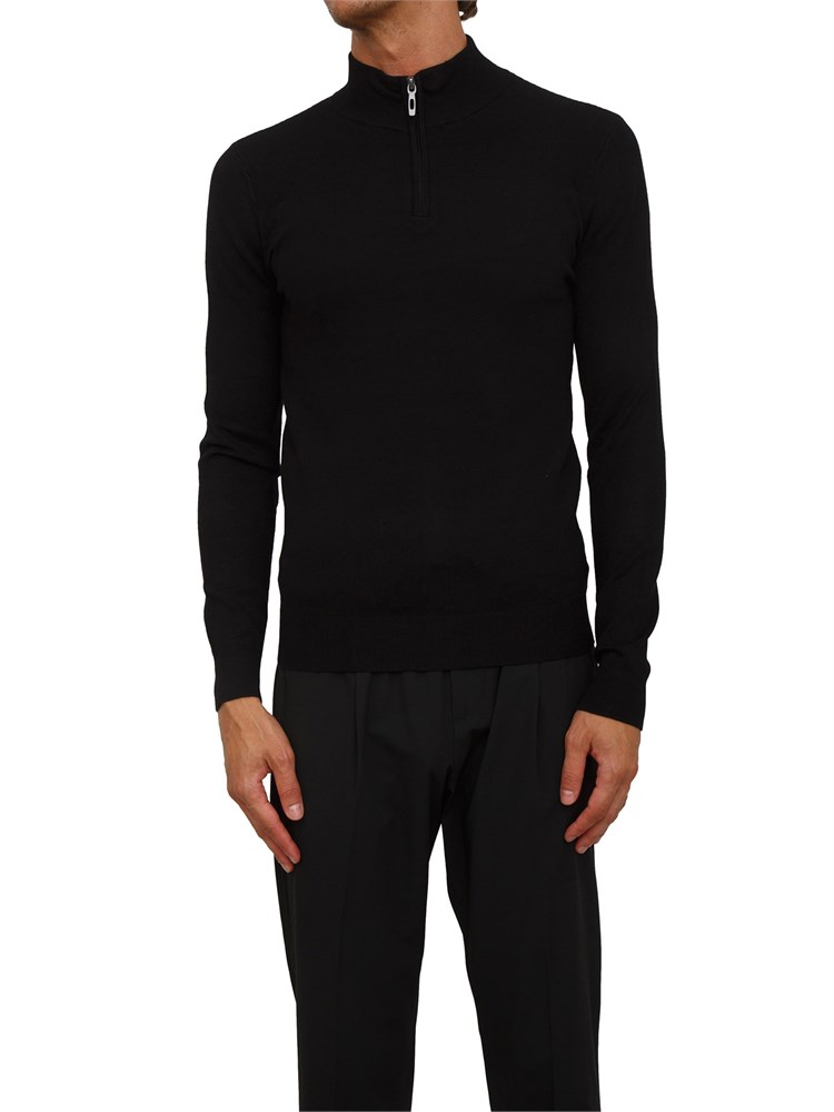 Maglia slim fit Antony Morato in misto viscosa nera con mezza zip