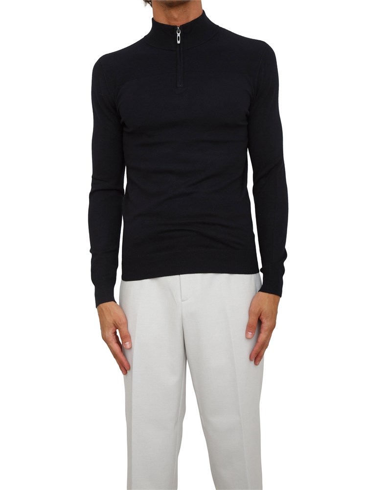 Maglia slim fit Antony Morato in misto viscosa blu con mezza zip