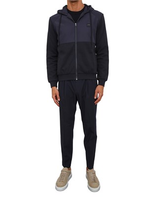 Felpa Antony Morato con zip e cappuccio in cotone interlock e tessuto tecnico blu in UOMO