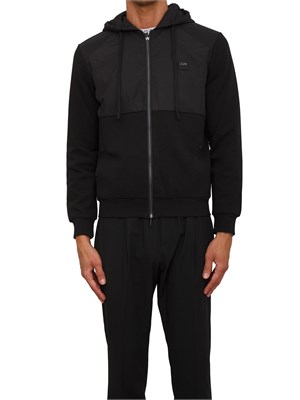 Felpa Antony Morato con zip e cappuccio in cotone interlock e tessuto tecnico nero in UOMO