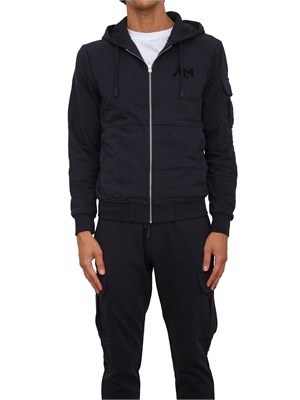 Felpa Antony Morato con zip e cappuccio in misto cotone interlock blu in UOMO