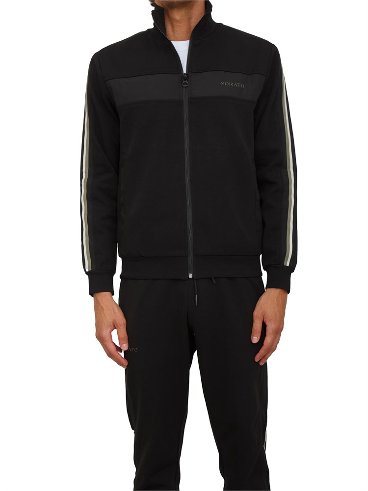 Felpa Antony Morato con zip e bande in misto cotone interlock nero