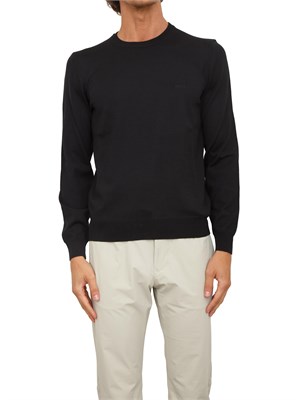 Maglia girocollo Boss in lana vergine nera in UOMO