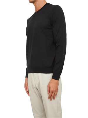 Maglia girocollo Boss in lana vergine nera in UOMO