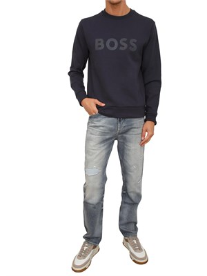 Felpa Boss uomo in cotone blu in UOMO