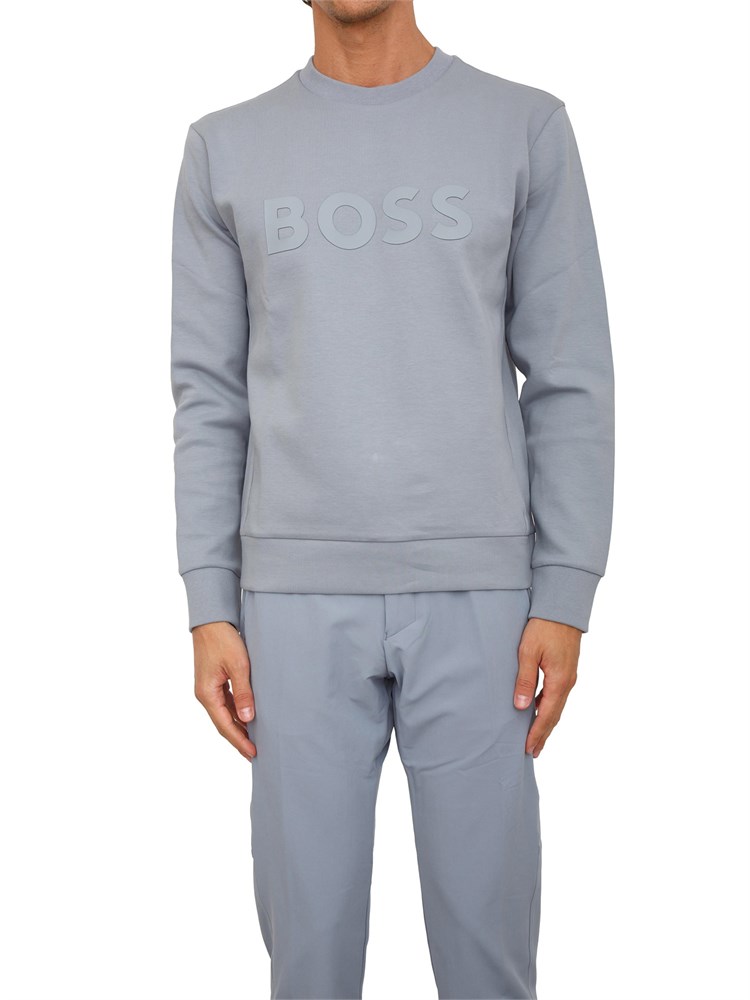 Felpa Boss uomo in cotone grigio celeste