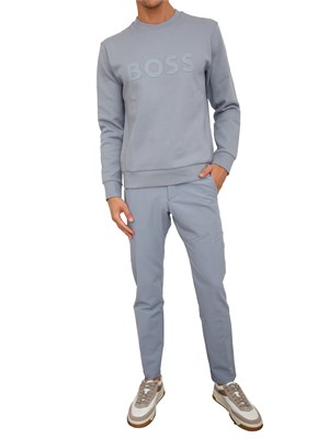 Felpa Boss uomo in cotone grigio celeste in UOMO