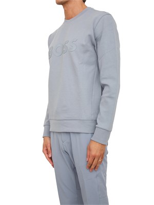 Felpa Boss uomo in cotone grigio celeste in UOMO
