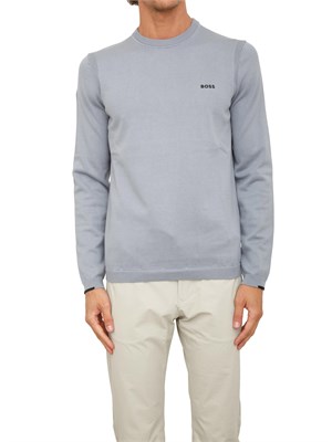 Maglia Boss uomo in cotone grigio e logo a contrasto in UOMO