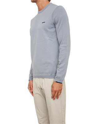 Maglia Boss uomo in cotone grigio e logo a contrasto in UOMO