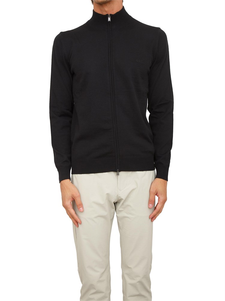 Maglia cardigan Boss uomo in lana vergine nero