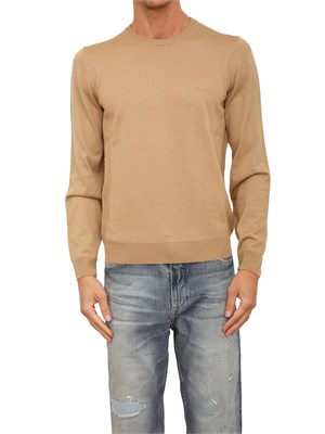 Maglia girocollo Boss in lana vergine cammello in UOMO