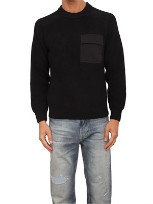 Maglia Boss uomo in cotone nero a coste e taschino in UOMO