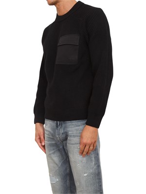 Maglia Boss uomo in cotone nero a coste e taschino in UOMO